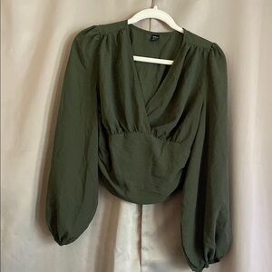 SHEIN Deep Green V-Neck Blouse